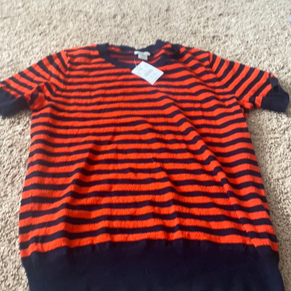 Short sleeve red and blue stripe sweater